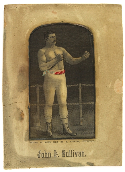 1880s-90s John L. Sullivan World Heavyweight Champion 4.25" x 6.75" Matted Silk Weaving