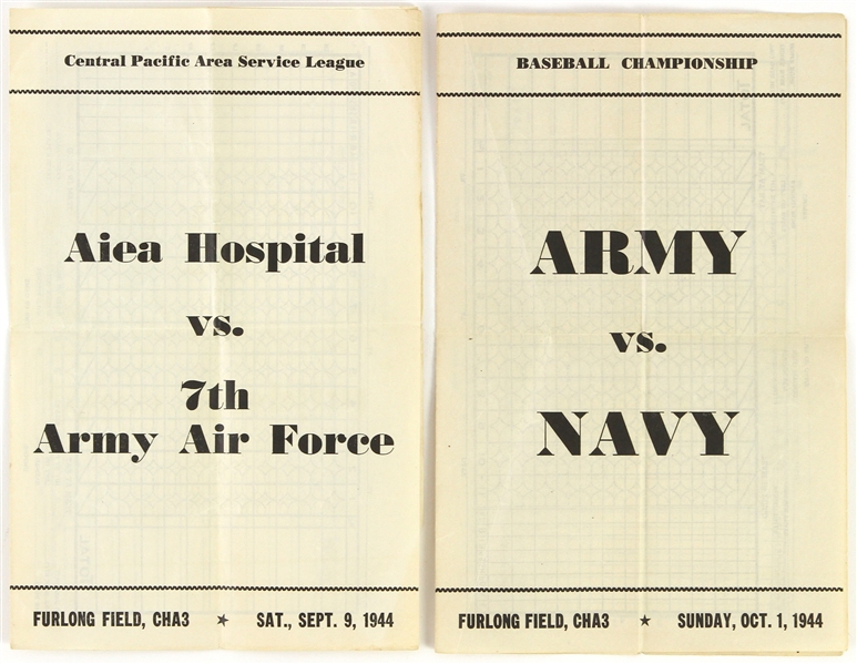 1944 Military Baseball Programs - Lot of 2 w/ Army vs Navy & Aiea Hospital vs 7th Army Air Force