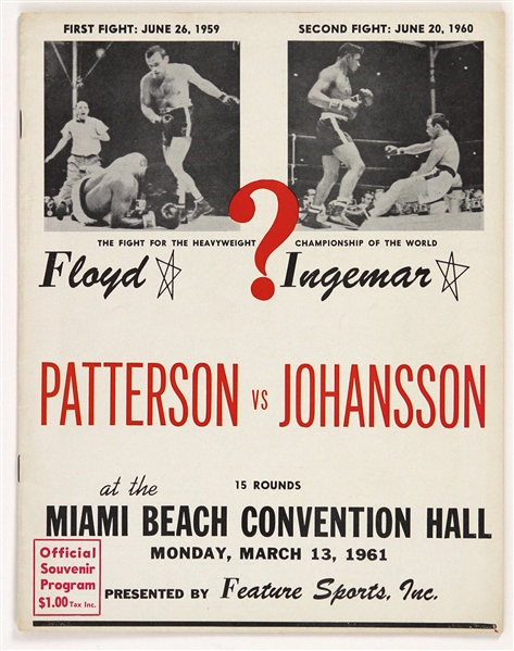 1961 Floyd Patterson Ingemar Johansson World Heavyweight Title Bout Fight Program
