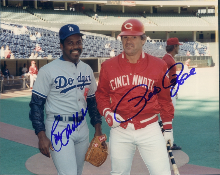 1985-1986 Bill Madlock Los Angeles Dodgers and Pete Rose Cincinnati Reds Autographed Colored 8x10 Photo (JSA)