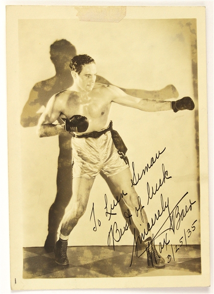 1935 Max Baer World Heavyweight Champion Signed & Inscribed 5" x 7" Photo (JSA)