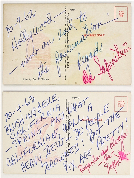 1962-63 Abe Saperstein Harlem Globetrotter Signed Postcards - Lot of 2 (JSA)