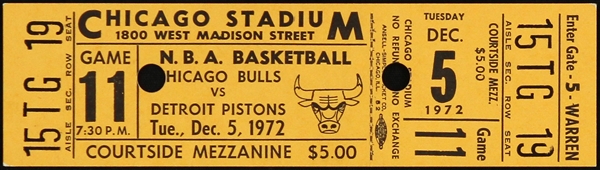 1972 Chicago Bulls vs Detroit Pistons Game 11 Ticket