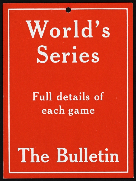 1940s World’s Series “The Bulletin” 6”x8” Placard Advertising Cardboard Sign 