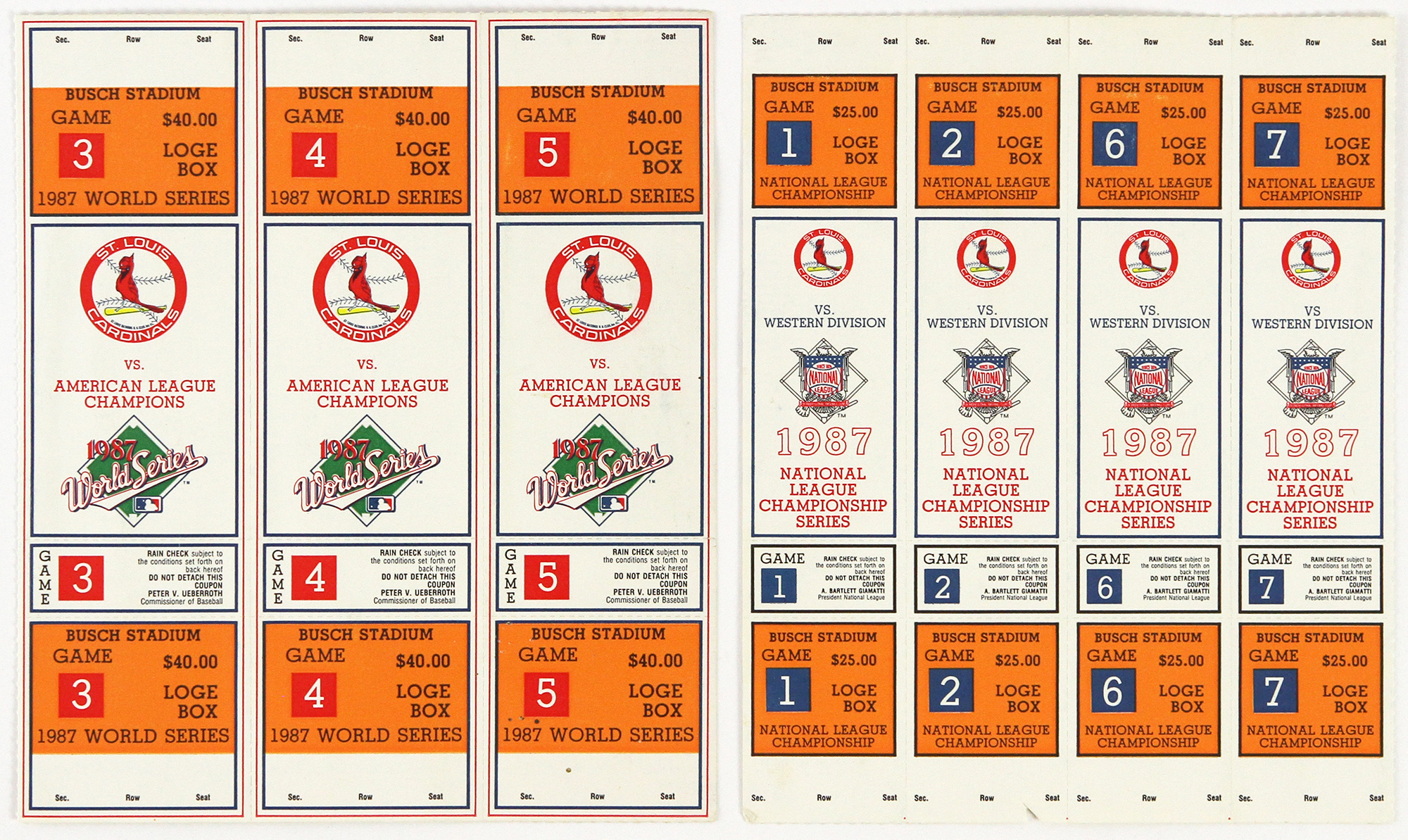 Lot Detail - 1987 St. Louis Cardinals Full Ticket Sheets (2) NLDS & World Series