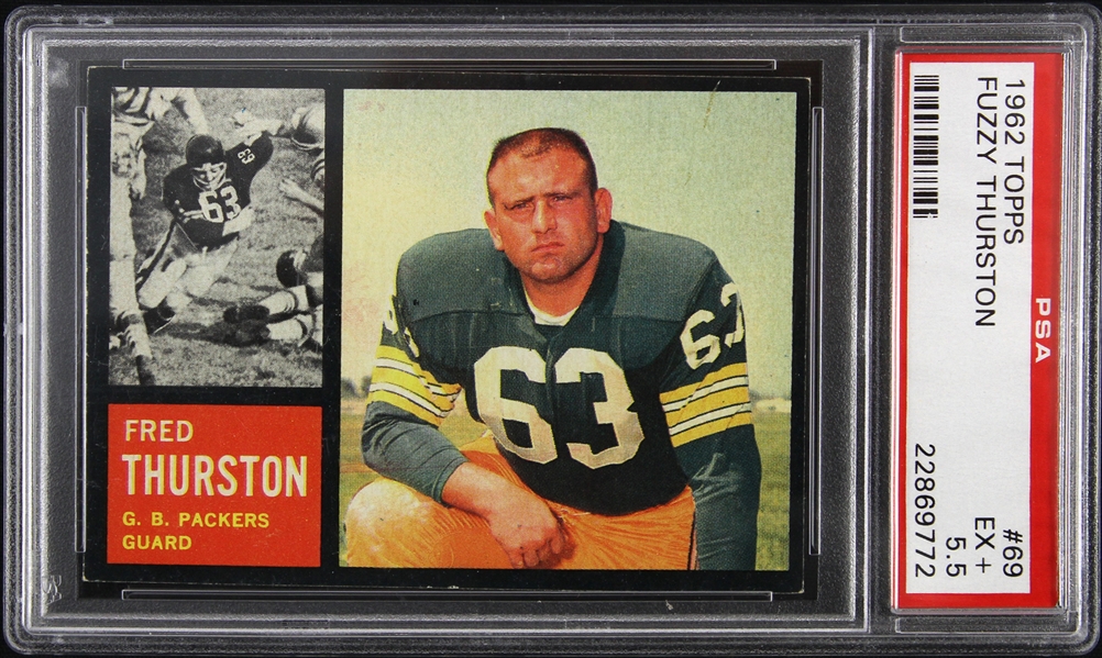 1962 Fuzzy Thurston Green Bay Packers Topps #69 Rookie Trading Card (PSA Slabbed EX+ 5.5)