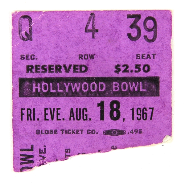 1967 (August 18) Jimi Hendrix Experiece Hollywood Bowl Ticket Stub