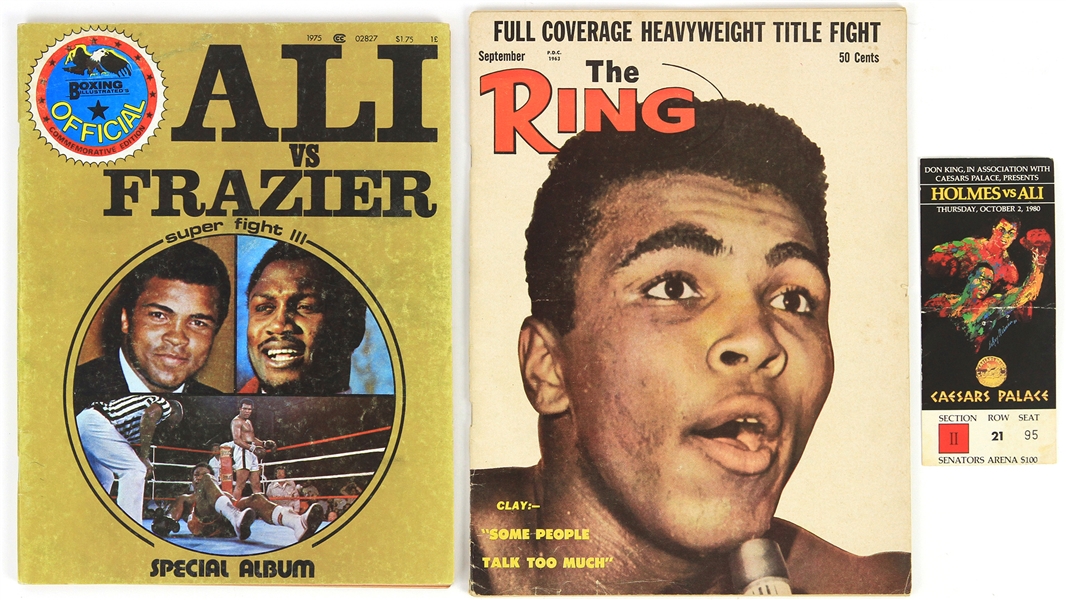 1963-80 Muhammad Ali World Heavyweight Champion Memorabilia - Lot of 3 w/ Magazines & Ticket Stub