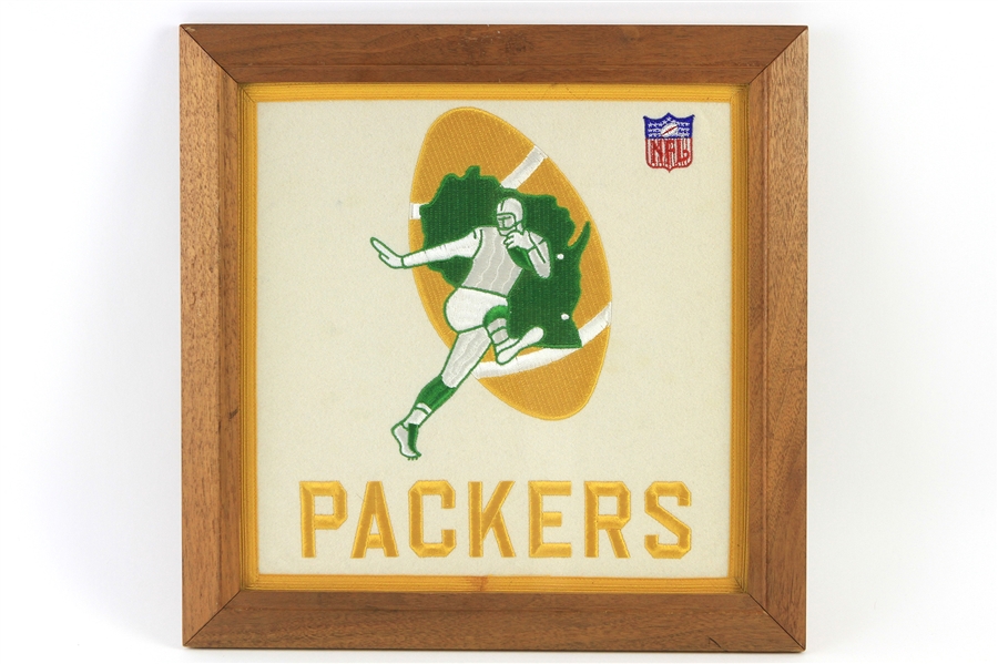 1960s Green Bay Packers 16" x 16" Framed Embroiderd Logo Display