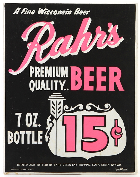 1960s Rahrs Beer 11" x 14" Broadside  