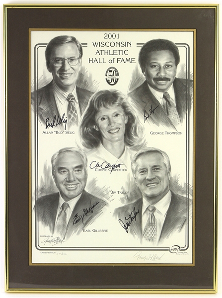 2001 Wisconsin Athletic Hall of Fame Multi Signed 20" x 27" Framed Lithograph w/ 5 Signatures Including Jim Taylor, Bud Selig & More (JSA) 34/250