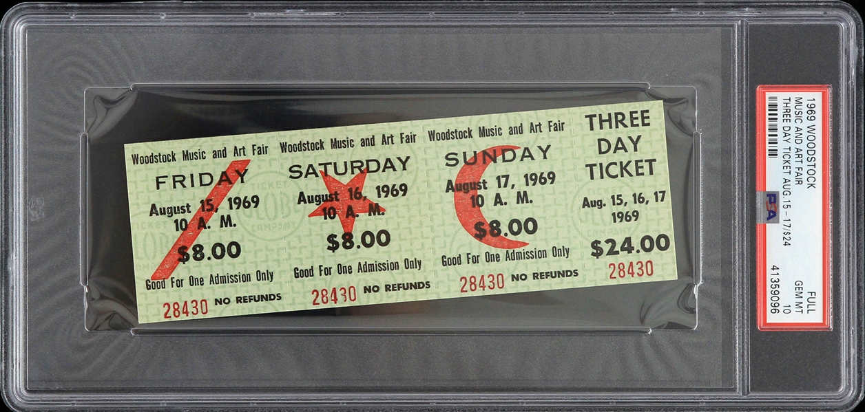 1969 Woodstock Music & Art Fair Three Day Full Ticket (PSA Gem MT 10)