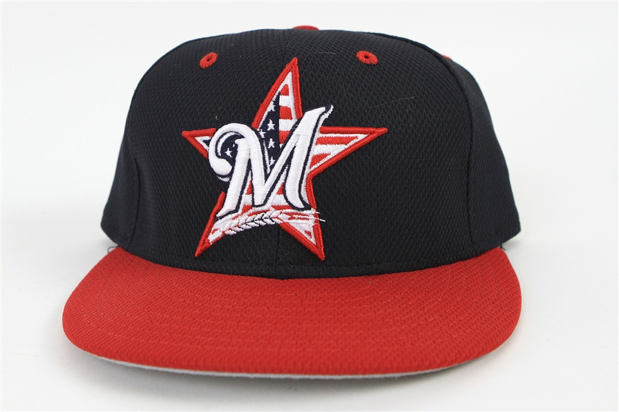 2014 (July 4) Khris Davis Milwaukee Brewers Game Worn Cap (MEARS LOA/MLB Hologram) 