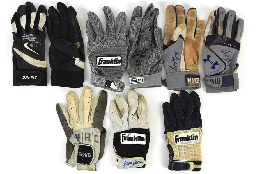 1980s-2000s Milwaukee Brewers Game Worn Batting Gloves - Lot of 9 (MEARS LOA/JSA)