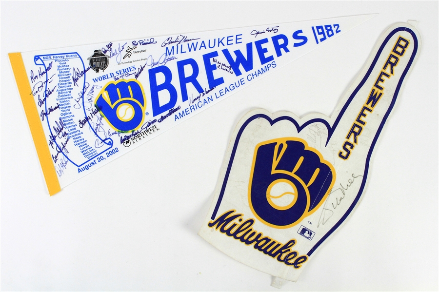 1980s-2000s Milwaukee Brewers Pennant Collection - Lot of 21 w/ 1982 Multi Signed & More