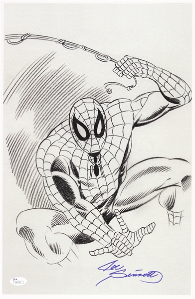 1990s Joe Sinnott Spiderman Dark Pencil Sketch Signed 11x17 B&W Print (JSA)