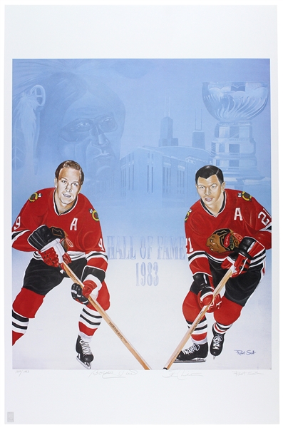 1983 Bobby Hull & Stan Mikita Chicago Black Hawks "Hall of Fame" Signed 26"x 40" Poster
