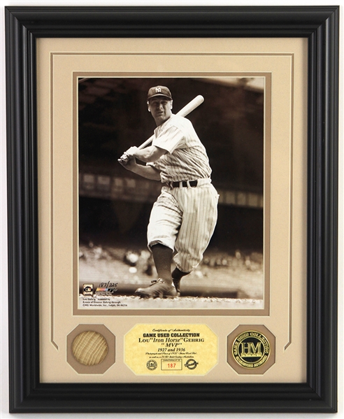 2001 Lou Gehrig New York Yankees 13" x 16" Framed Display w/ Game Used Bat Piece (Highland Mint COA) 187/325