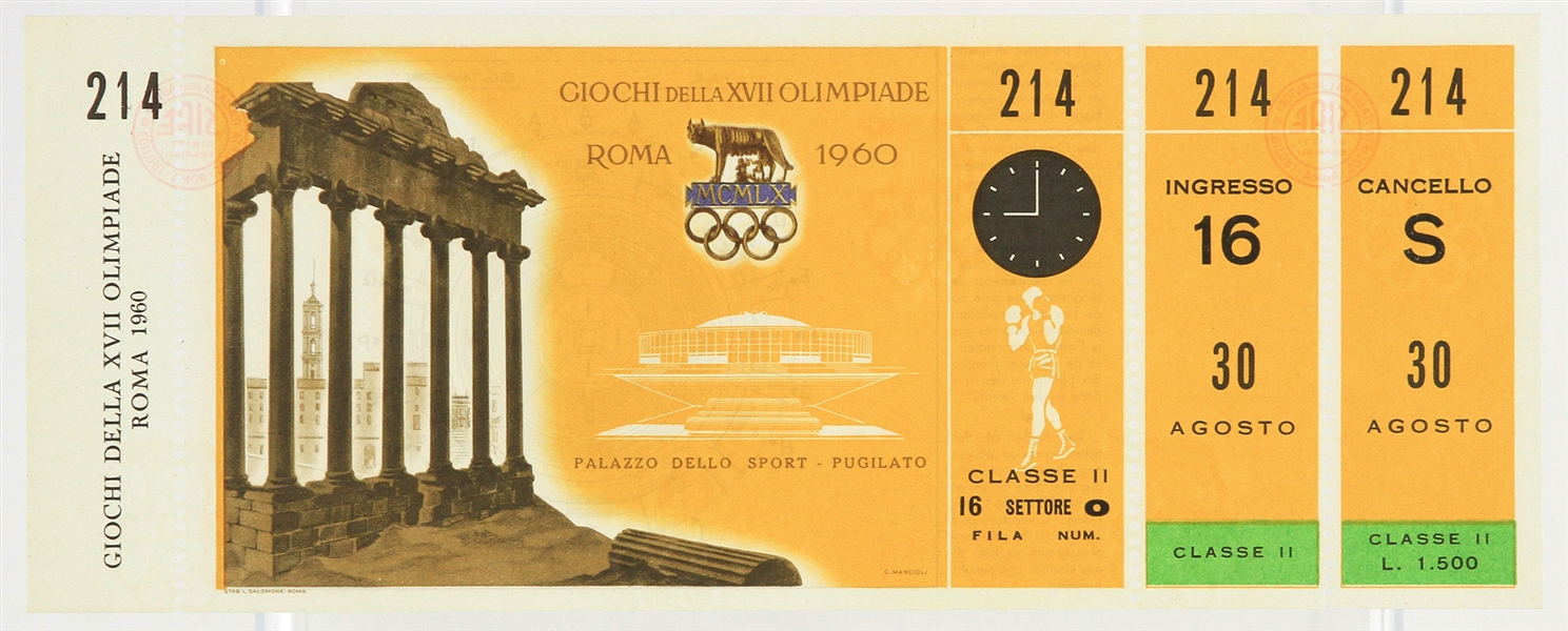 1960 (August 30) Cassius Clay Muhammad Ali US Olympic Boxing Palazzao Dello Sport Full Ticket