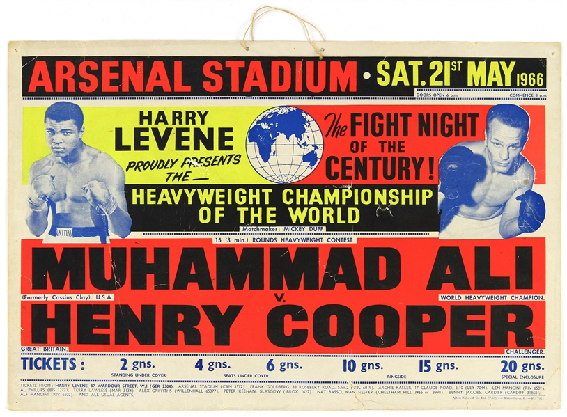 1966 (May 21) Muhammad Ali Henry Cooper Heavyweight Title Fight 14" x 21" Broadside 