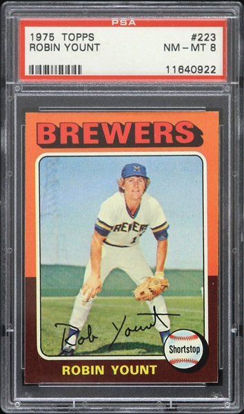 1975 Robin Yount Milwaukee Brewers Topps #223 Rookie Trading Card (PSA Slabbed NM-MT 8)