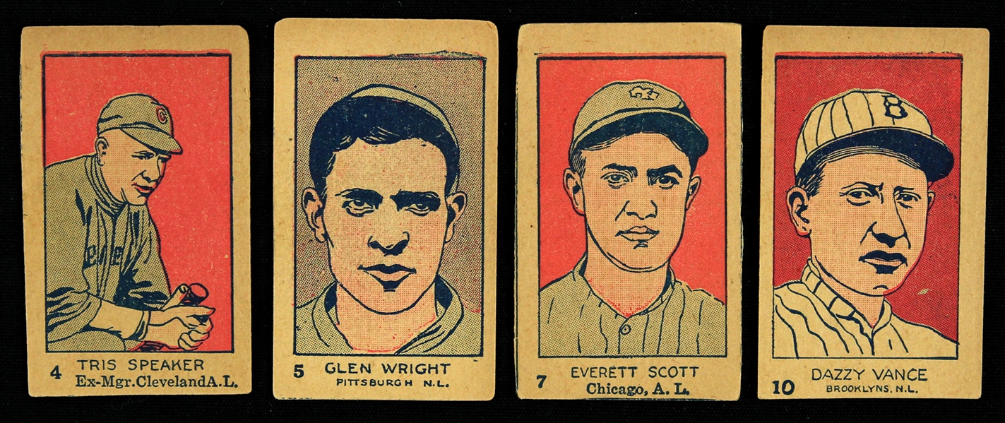 1926 Tris Speaker Dazzy Vance Glen Wright Everett Scott W512 Trading Cards - Lot of 4