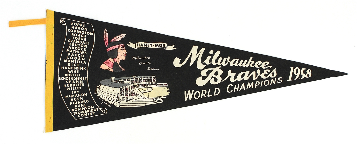 1958 Milwaukee Braves World Champions 29" Pennant 