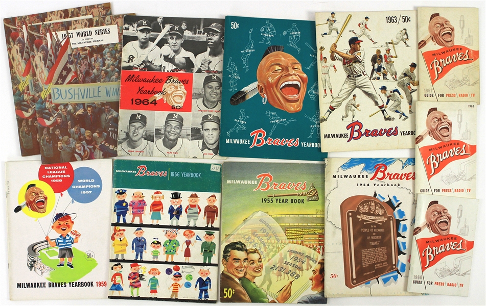 1953-65 Milwaukee Braves Yearbook Scorecard Press Radio TV Guide Collection - Lot of 34