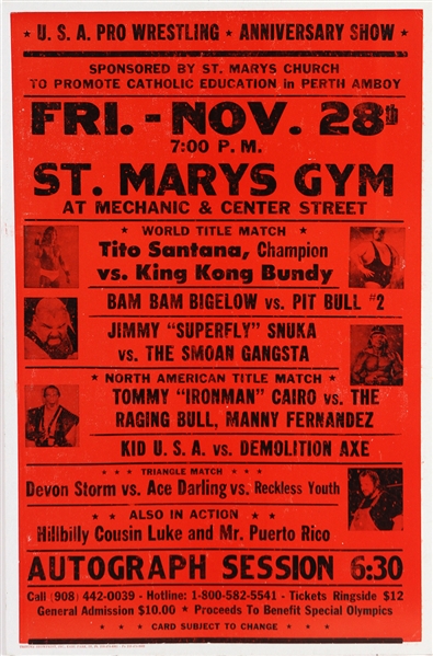 1997 USA Pro Wrestling Anniversary Show 17" x 26" Broadside w/ Tito Santana, King Kong Bundy, Bam Bam Bigelow & More