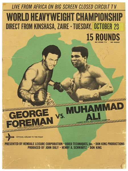 1974 (October 29) Muhammad Ali George Foreman Heavyweight Title Fight 13.5" x 18" Closed Circuit Broadside