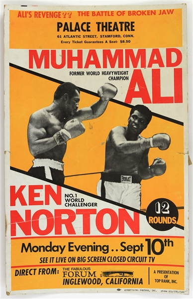 1973 (September 10) Muhammad Ali Ken Norton Heavyweight Title Fight 14" x 22" Closed Circuit Broadside
