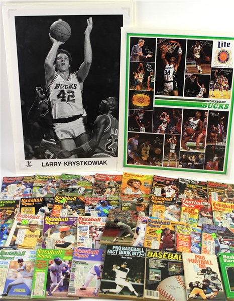 1970s-1990s Milwaukee Bucks Posters and Baseball/Football/Basketball Digests (Lot of 45+)