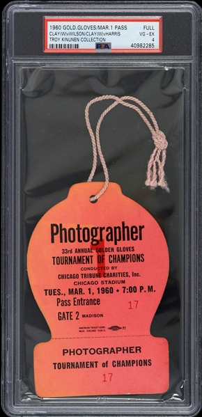 1960 Cassius Clay vs John Wilson/Henry Harris Golden Gloves Tournament Photographer Pass (PSA VG-EX 4 Slabbed) 
