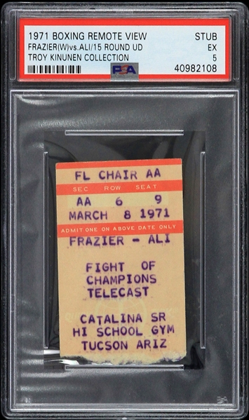 1971 Muhammad Ali vs Joe Frazier "Fight of the Century" Boxing Remote View Ticket Stub (PSA EX 5 Slabbed) 