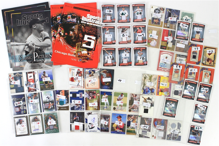 1990s-2000s Baseball Football Game Used & Signed Trading Card Collection - Lot of 65 w/ Johnny Bench, Randy Johnson, Joey Votto, Michael Vick & More