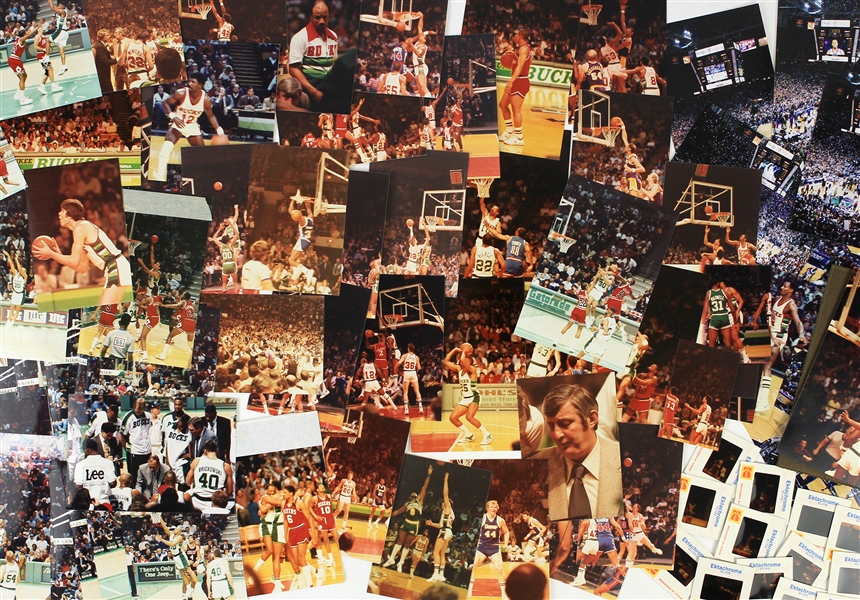 1970s-1980s Milwaukee Bucks and Los Angeles Lakers 4"x 6" Basketball Photos and Kodak Color Slides (Lot of 70+)
