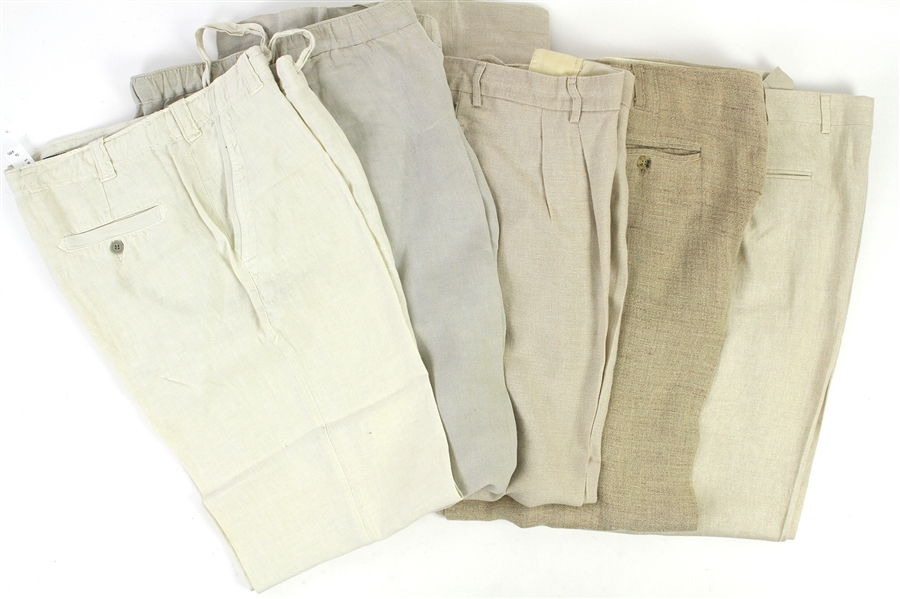 2000s William Shatner Worn Linen Pants Collection - Lot of 5 w/ Arnold Zimberg, Hartford, Orvis, & Movimiento (Shatner LOA/MEARS LOA)