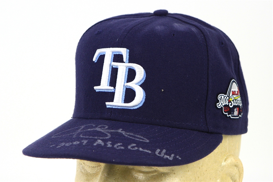 2009 Jason Bartlett Tampa Bay Rays Signed & Inscribed All Star Game Cap (MEARS LOA/JSA)