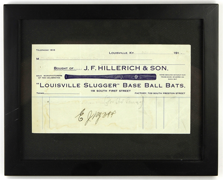 1911 JF Hillerich & Son Louisville Slugger 9" x 11" Framed Invoice