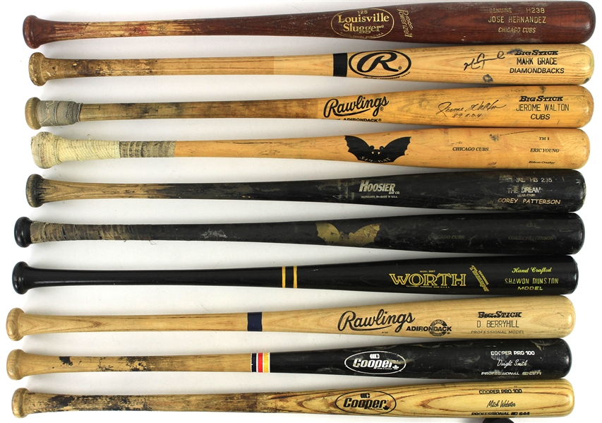 1985-2002 Chicago Cubs Professional Model Game Used Bat Collection - Lot of 10 w/ 2 Signed Including Mark Grace, Jerome Walton & More (MEARS LOA/JSA)