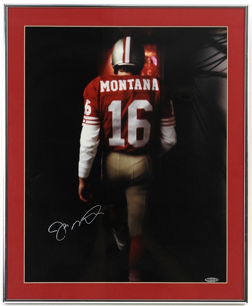 1990s Joe Montana San Francisco 49ers Signed 18" x 22" Framed Photo (JSA/Upper Deck Hologram)