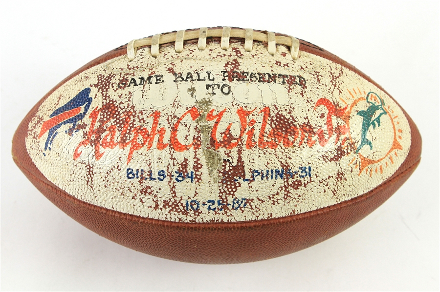 1987 (October 25) Ralph C Wilson Buffalo Bills Painted Game Ball Presentation Football (MEARS LOA) 