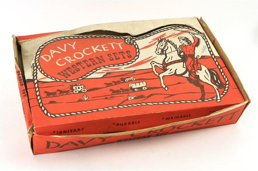 1950s Plasco Toys Davy Crockett Western Set Toy Box w/ 25+ Pieces