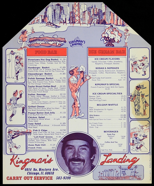 1981 Dave Kingman Chicago Cubs Kingmans Landing Restaurnat Menu