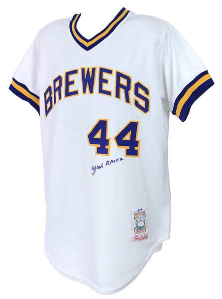 1976 Hank Aaron Milwaukee Brewers Signed Mitchell & Ness Throwback Jersey (*Full JSA Letter*)