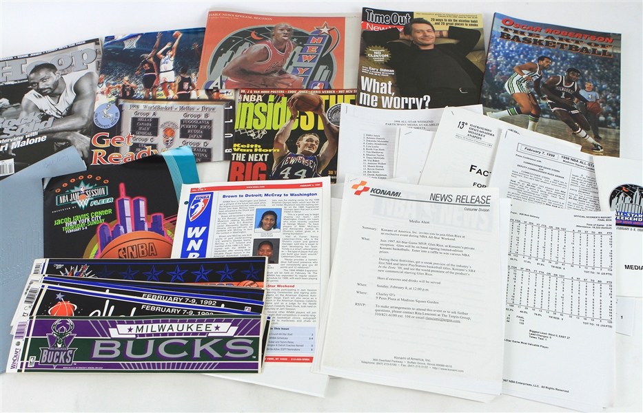 1990s NBA Publication & Media Notes Collection - Lot of 100+ w/ NBA All Star Game, Media Guides, Programs & More