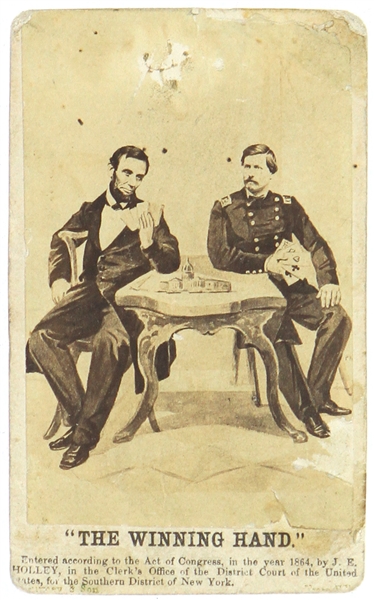 1864 Abraham Lincoln George McClellan 2.5" x 4" CDV "The Winning Hand" Photo Card