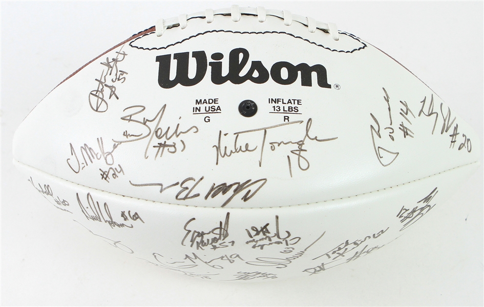 1994 Pittsburgh Steelers Team Signed NFL 75th Anniversary Autograph Panel Football w/ 25 Signatures Including Neil ODonnell, Kevin Greene, Dermontti Dawson & More (JSA)