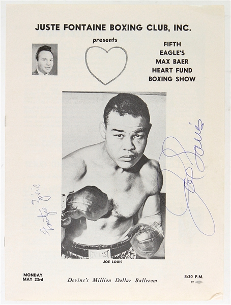 1960s Joe Louis Fritzie Zivic Signed Juste Fontaine Boxing Club Fifth Eagles Max Baer Heart Fund Boxing Show Program (JSA)