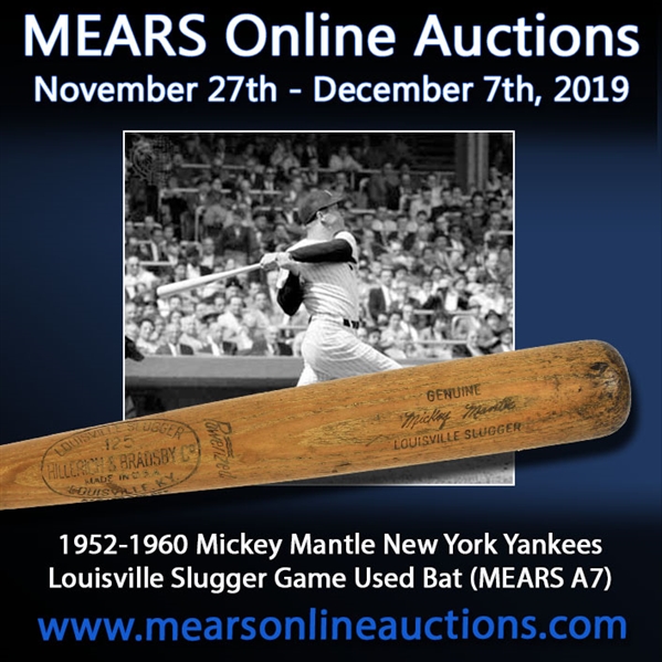 1952-60 Mickey Mantle New York Yankees H&B Louisville Slugger Professional Model Bat (MEARS A7 & PSA/DNA)